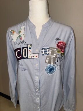Desigual Light Blue Striped Button-Up Shirt